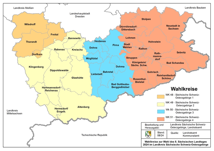 Landkarte Landkreis Sächsische Schweiz-Osterzgebirge mit Wahlkreisen