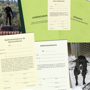 Symbolbild jagd-, waffen- und sprengstoffrechtlicher Erlaubnisse, Hund, Schornsteinfeger