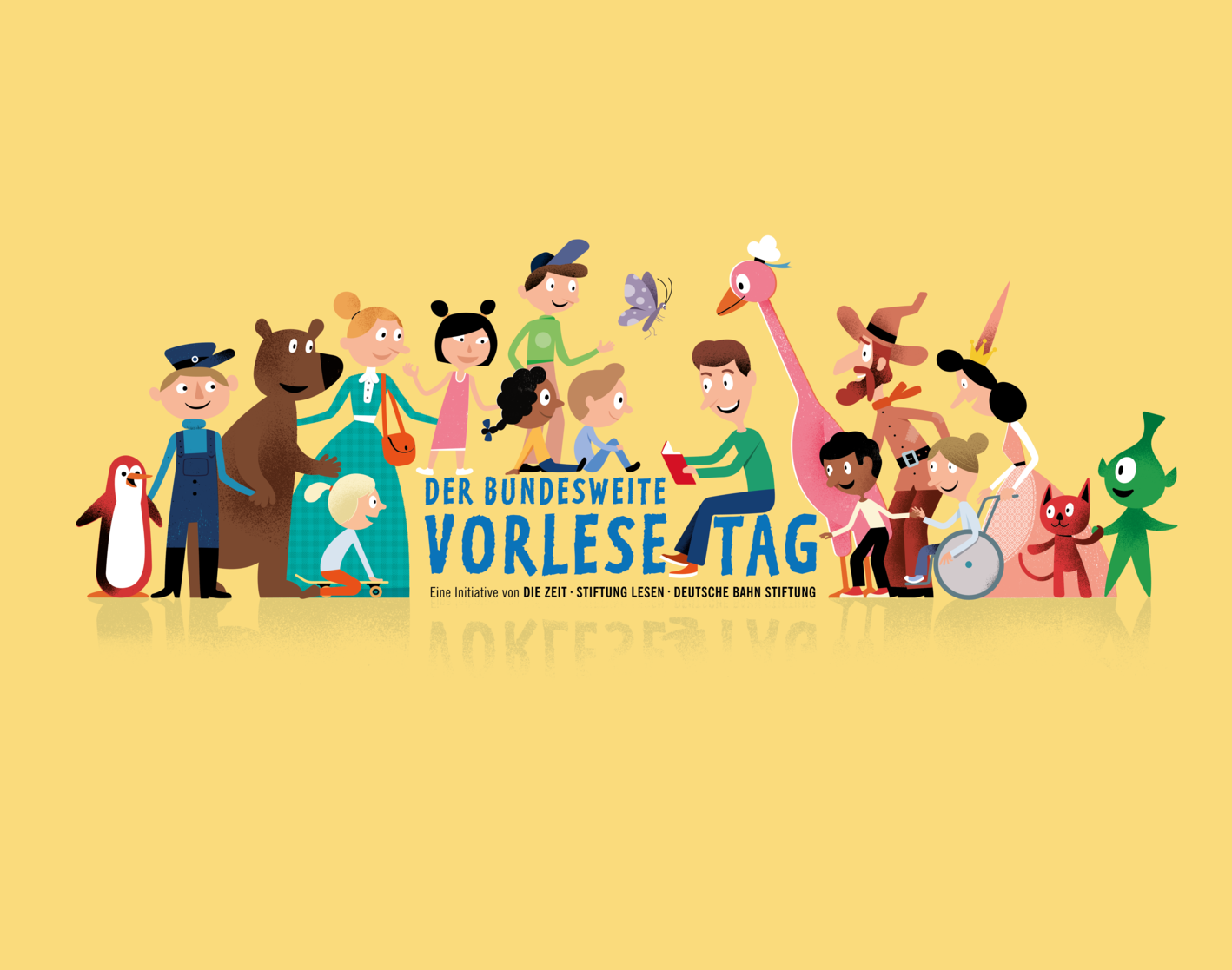 Illustration Der bundesweiteVorlesetag Eine Intitiative von Die Zeit, Stiftung Lesen, Deutsche Bahn Stiftung