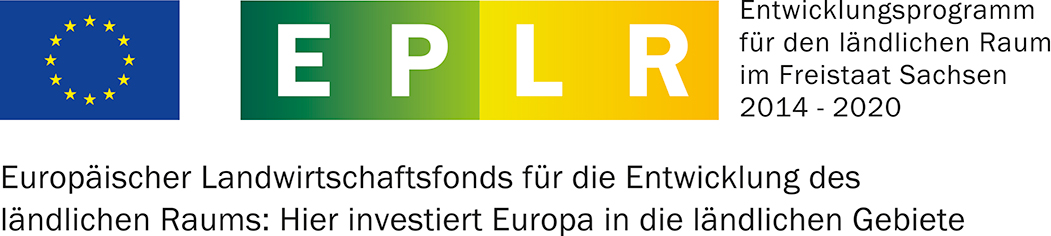 Logo für das Entwicklungsprogramm für den ländlichen Raum im Freistaat Sachsen 2014-2020 Europäischer Landwirtschaftsfond für die Entwicklung des ländlichen Raumes: Hier invetiert Europa in die ländlichen Gebiete